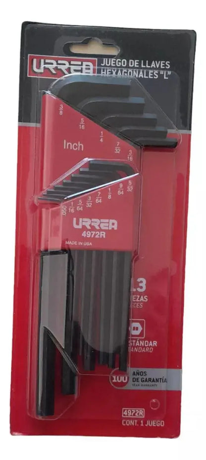 Juego 13 Piezas Llaves Hexagonales Urrea Tipo L Acero - Lock