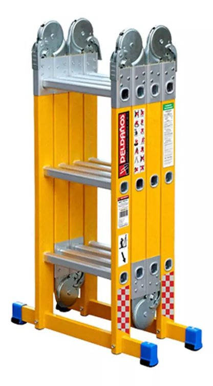 Escalera Multiposiciones Peldaños Fibra Vidrio Amarillo - Politec