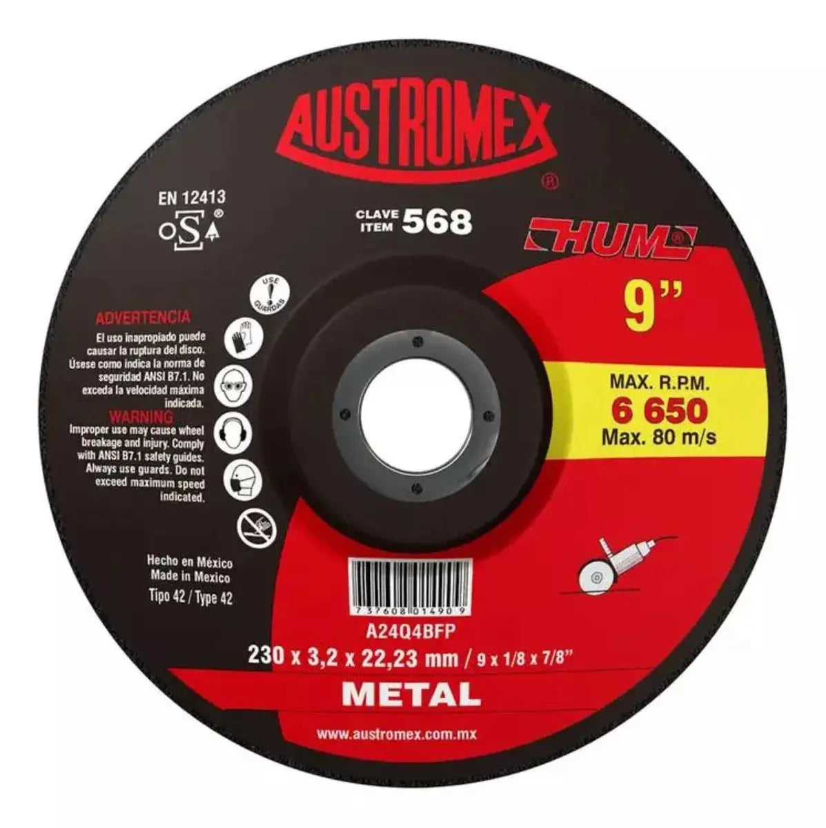 Disco Abrasivo Corte 568 Austromex 14'' G30 Rapido Metal - Austrodiam