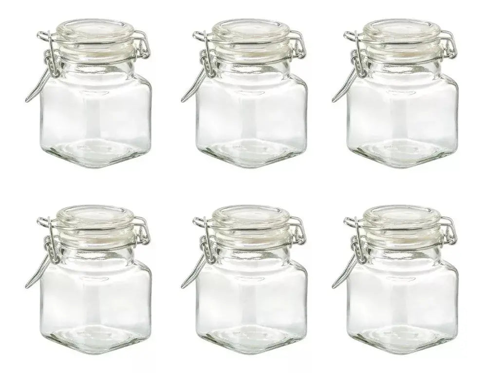 Set 6 Frascos Vidrio Almacena Cocina 100 Ml Tapa Hermetica - Vittori - vista lateral