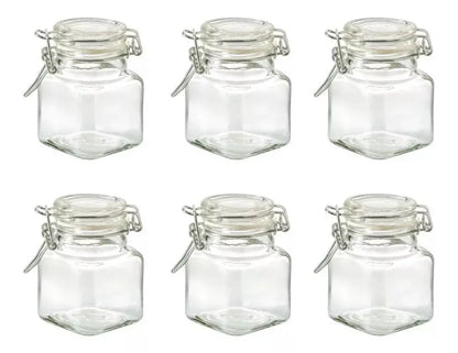 Set 6 Frascos Vidrio Almacena Cocina 100 Ml Tapa Hermetica - Vittori - vista lateral