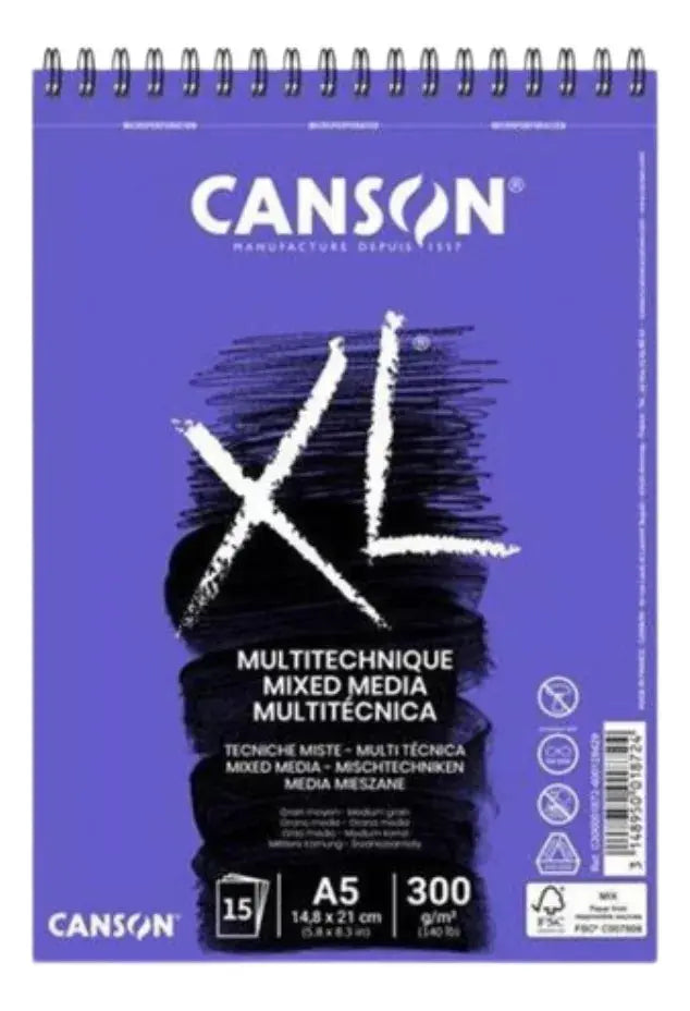 Album Xl Mix Media Canson 300gr Grano Medio 15 Hojas A5 - Canson