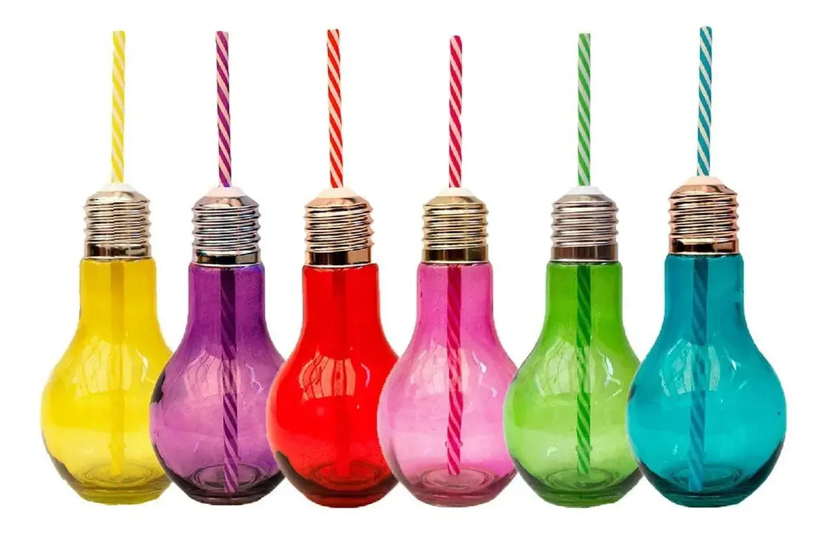 6pz Frascos Mason Jars Cristal Vaso Foco Colores Tapa Popote Color Mix - Mason Jars - detalle