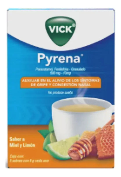 Vick Pyrena Auxiliar Antigripal Sabor Miel Y Limón 5 Sobres - KCTS - vista trasera