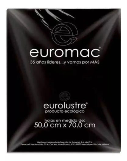 25 Hojas Papel Lustre Lustrina Euromac 50cm X 70cm Colores Negro - Euromac - empaque