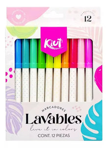 12 Marcadores Lavables Kiut Punta Fina Gruesa Colorear - Kiut - detalle