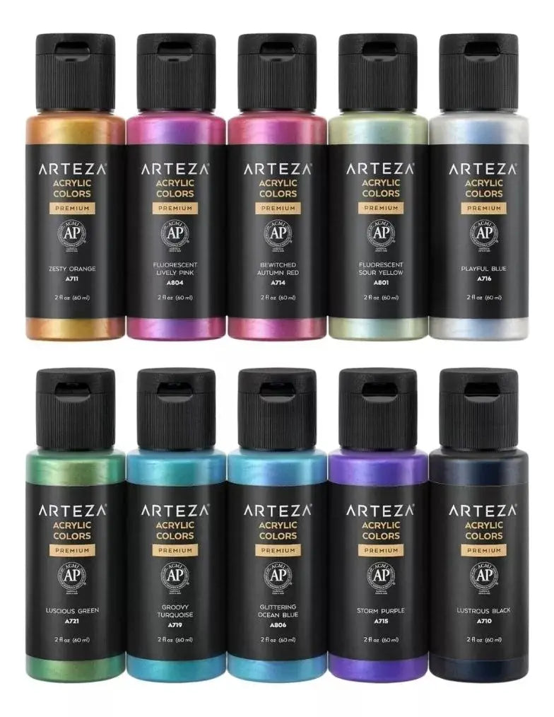 Set De 10 Botes De Pintura Acrilica Arteza 60ml C/u - Arteza