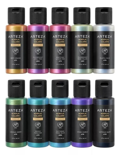 Set De 10 Botes De Pintura Acrilica Arteza 60ml C/u - Arteza