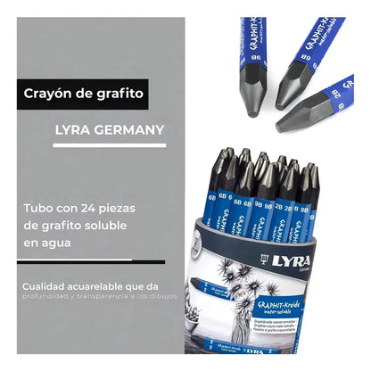 Set 24 Crayónes Lyra Grafito Soluble Agua Dibujo 2b 6b Y 9b - lyra - vista lateral