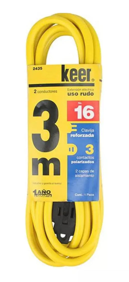 3m Extensión Amarilla 2 Conductores Keer Uso Rudo Calibre 16 - Kronaline