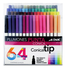 64 Plumones Marcadores A-ink Punta Conica Colores Base Agua - Mae - vista lateral