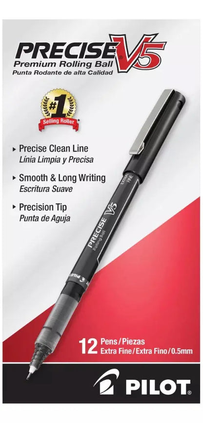 12 Plumas Pilot Bolígrafo Precise V5 Tinta Liquida Extrafino Color a Elegir Negro - Pilot - detalle