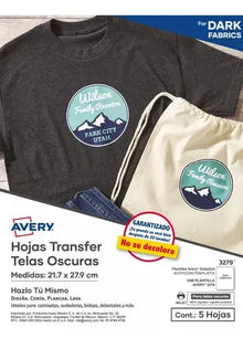 5 Hojas Transfer Tela Negra Avery Sublimacion 21.7 X 27.9 - Avery - empaque