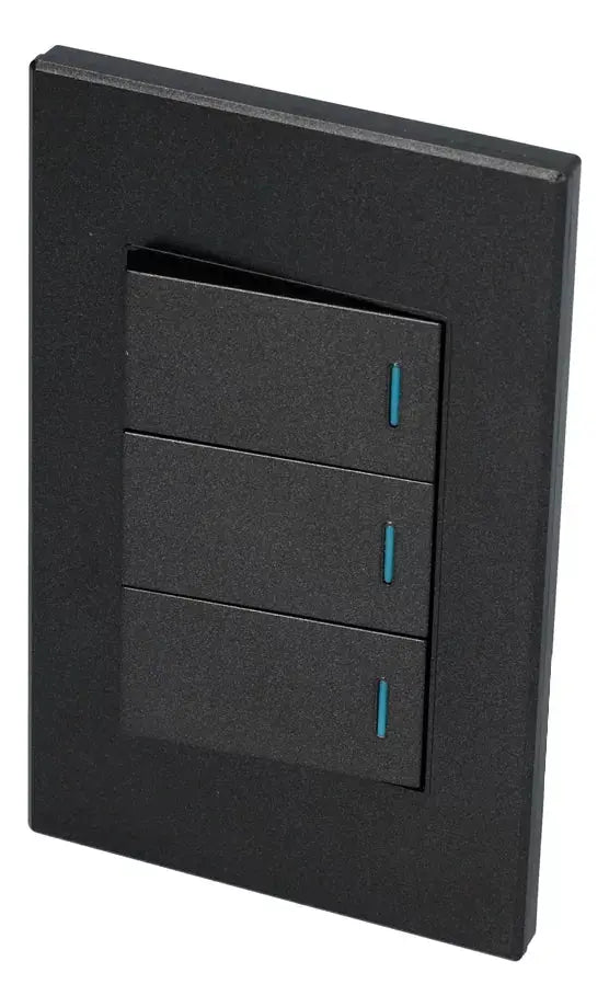 Placa 3 Interruptor 1/3 Surtek Linea Premium Color Negro - Lock