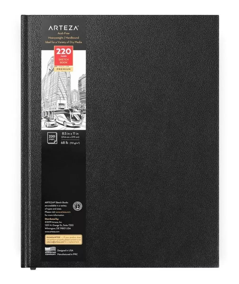 Arteza 8.5x11 Hardcover Sketchbook, Ideal for Drawing, Sketching, & Journaling, 220 Thick Blank Pages (110gsm), Large Sketchbook with Bookmark Ribbon, Elastic Closure & Expandable Inner Pocket - Arteza - detalle
