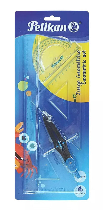 Juego Geométrico 5pzas Mediano Plástico Pelikan Escolar - Pelikan - accesorios