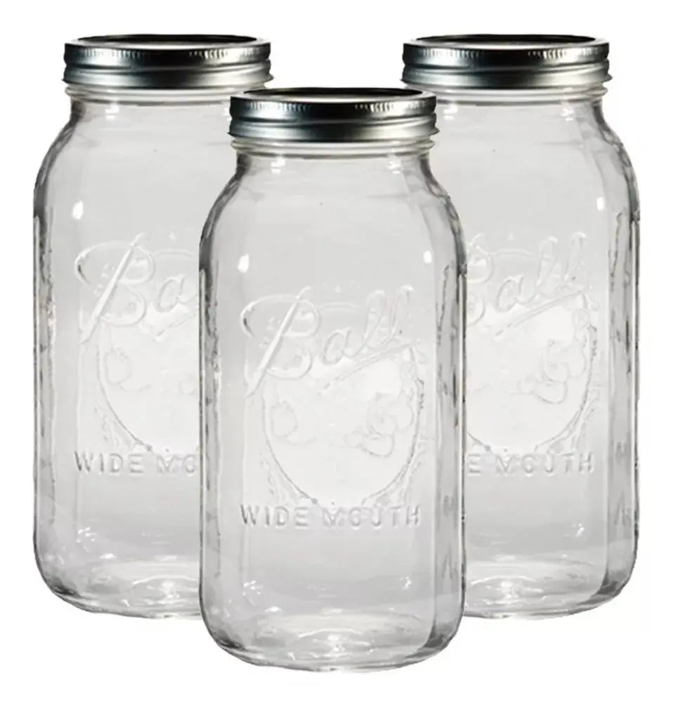 3pz Frascos De Vidrio Mason Jars Ball 64oz Boca Ancha - Coveme - vista lateral