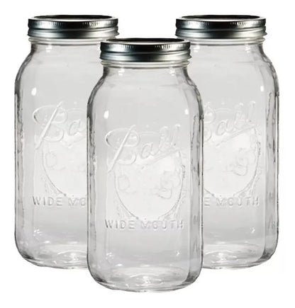3pz Frascos De Vidrio Mason Jars Ball 64oz Boca Ancha - Coveme - vista lateral