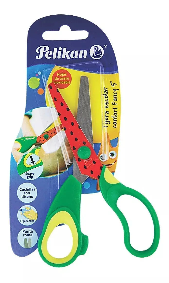 Tijera Escolar Ergonómica Confort Fancy 5 Pelikan Punta Roma - Pelikan - empaque
