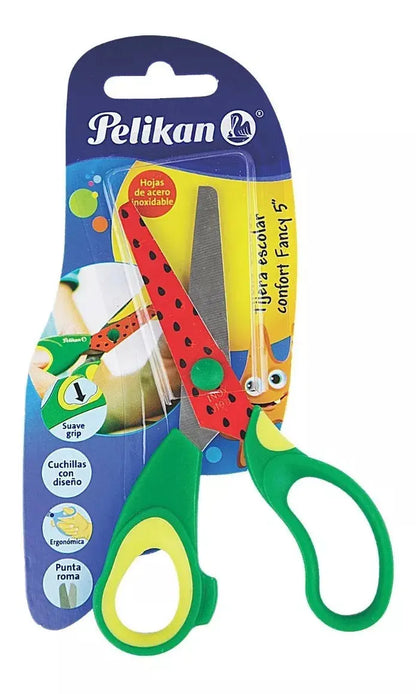 Tijera Escolar Ergonómica Confort Fancy 5 Pelikan Punta Roma - Pelikan - empaque