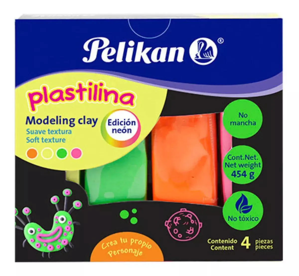 4 Barras Plastilina Colores Brilla Neón Fluorescente Pelikan - Pelikan - accesorios