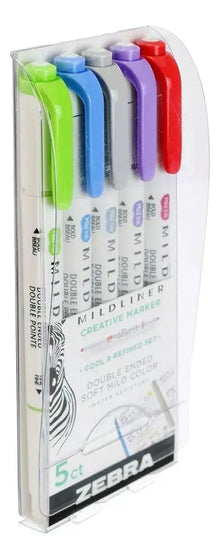 5 Piezas Marcadores Doble Punta Zebra Mildliner Tonos Frio - Zebra - detalle