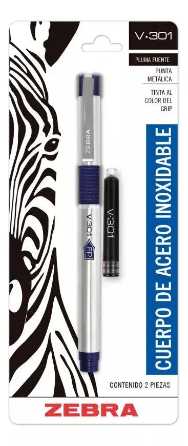 Pluma Fuente Zebra Blister Tinta Recargable Acero Inoxidable - Zebra - empaque