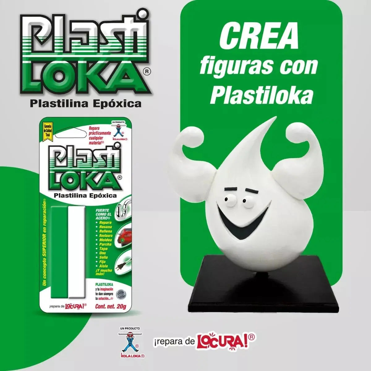 Plastilina Epoxica Plastiloka 40g Verde Kola Loka Reparación - Kola loka