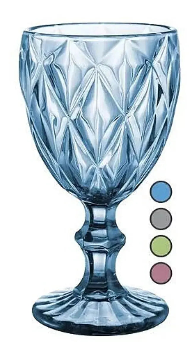 3 Copas Cristal Vino Agua Libia Grande 335ml Elegir Color Azul Cobalto - Vittori