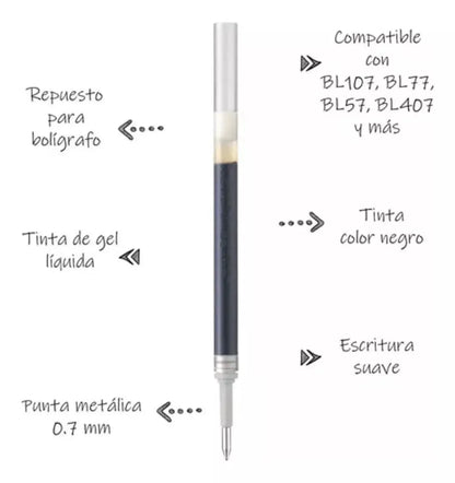 2 Repuestos Bolígrafo Pentel Lr7 Tinta Gel Líquida 0.7mm - Pentel - detalle