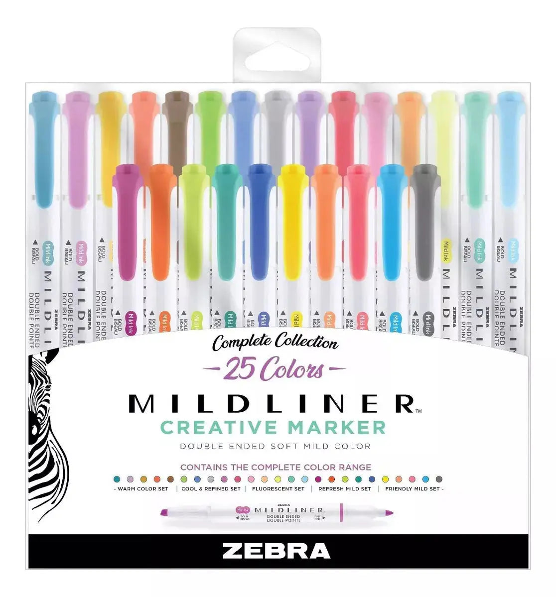 25 Piezas Marcadores Zebra Mildliner Doble Punta Base Agua - Zebra - vista lateral