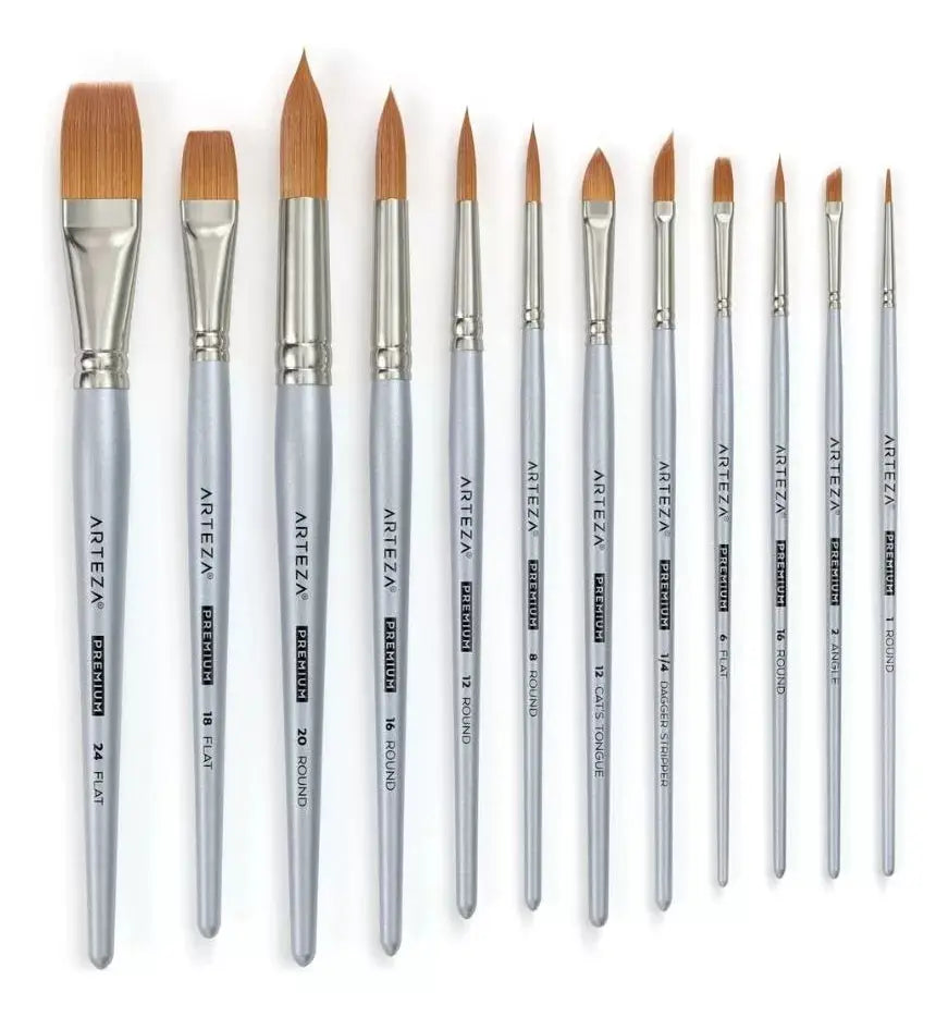 Juego De 12 Pinceles Para Acuarela Arteza Mango De Madera - Coveme - detalle