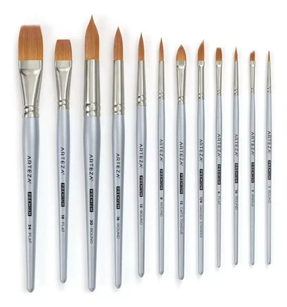 Juego De 12 Pinceles Para Acuarela Arteza Mango De Madera - Coveme - detalle