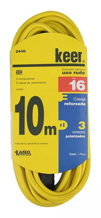 Extensión Amarilla Dos Conductores 10m Keer Uso Rudo - Kronaline - empaque