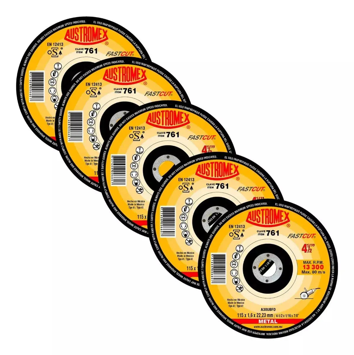 5pz Disco Abrasivo Corte 761 Austromex 4-1/2'' G30 Acero - Austrodiam