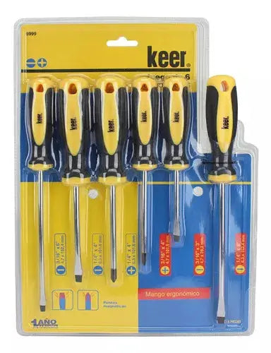 Juego 6 Desarmadores Punta Magnetica Keer Mango Bimaterial - Kronaline