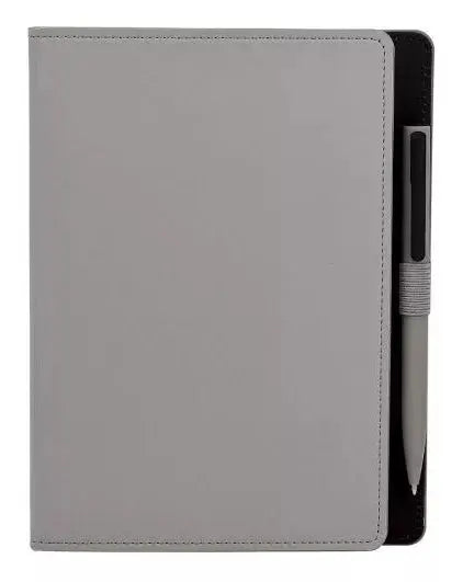 Libreta Hojas Rayadas Material Curpiel Bolígrafo Tinta Negra Gris - Promoopcion