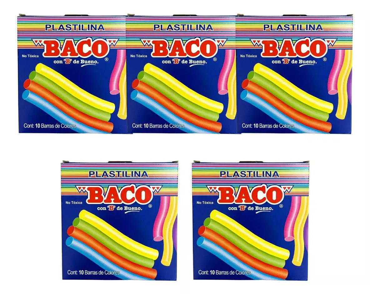 5 Cajas Con 10 Barras Plastilina Baco Colores Surtidos 12 Cm - BACO - empaque