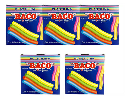 5 Cajas Con 10 Barras Plastilina Baco Colores Surtidos 12 Cm - BACO - empaque