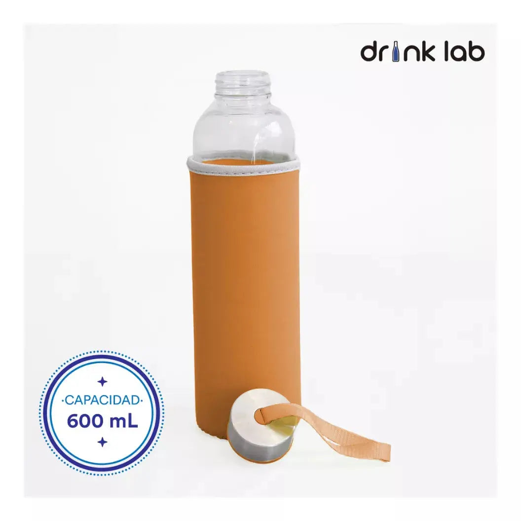 Botella Vidrio Funda Neopreno Agua Sport 600 Ml Resistente Rosa Chicle - Drink Lab - uso