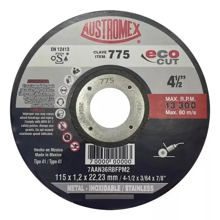 Disco Corte Acero Austromex Inox 115 X 1.2 X 22.23 Mm 50 Pz - Austrodiam - vista lateral