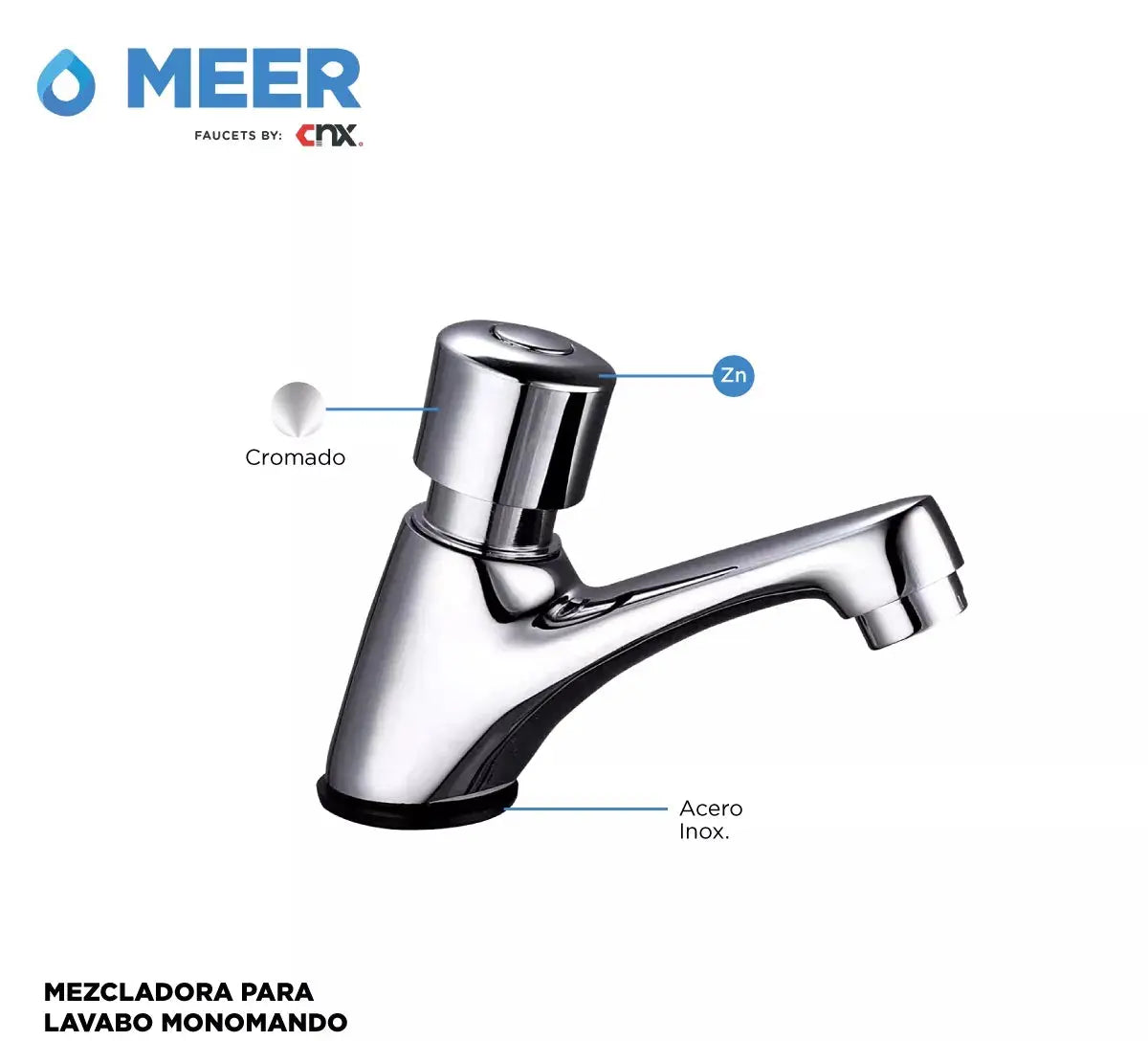 Llave Temporizadora Lavabo Meer Cromada Acero Inoxidable - CNX - vista lateral