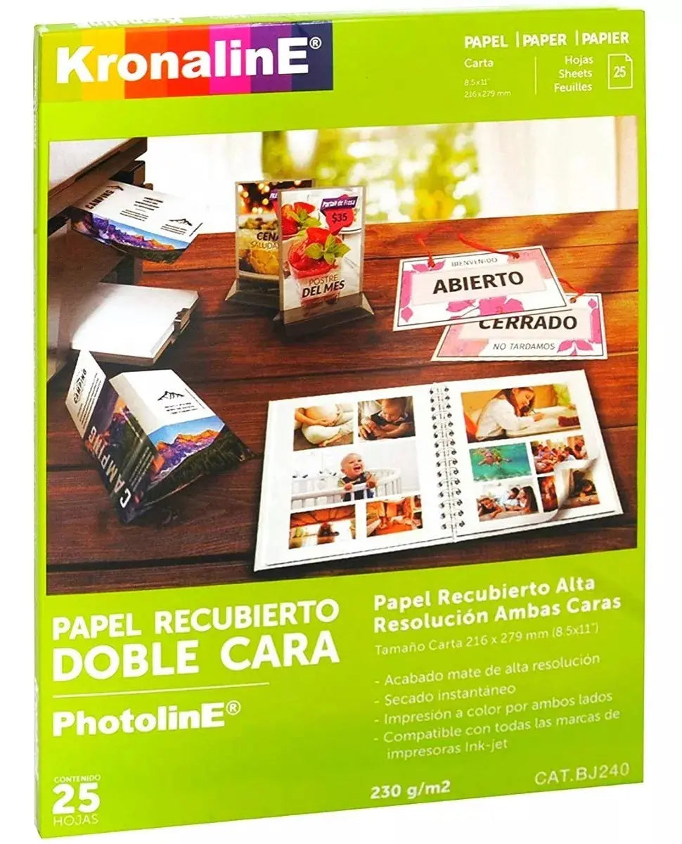 Papel Recubierto Alta Resolución Kronaline BJ240 Doble Cara 25 Hojas c/u 3 PIEZA - Kronaline - vista lateral