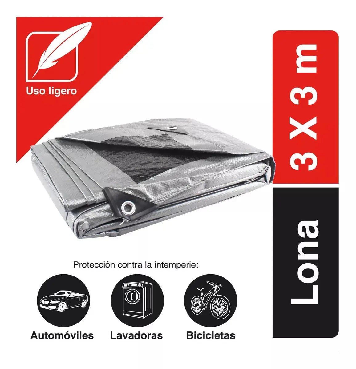 Lona Uso Ligero Reforzada Santul Polietileno 3x3m Gris 5494 - Santul - vista lateral
