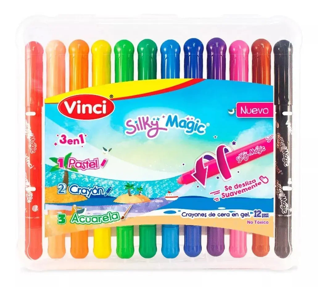 Set 12 Crayón De Cera En Gel Vinci Silky Magic 3 En 1 - vinci