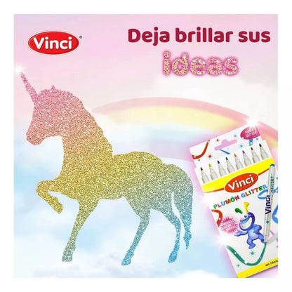 Marcador Plumón Vinci Glitter  No Tóxico Set 8 Piezas - Vinci
