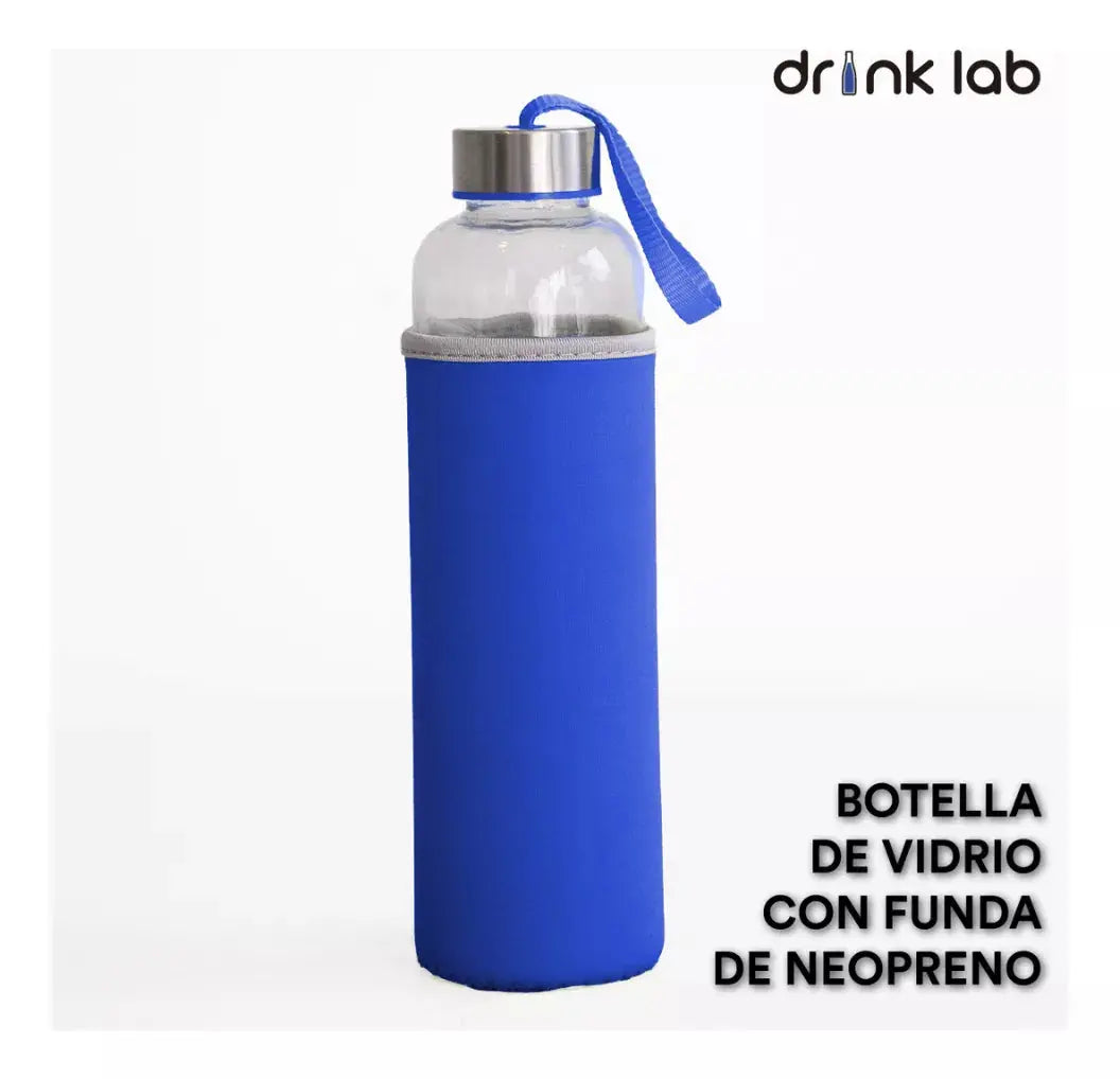 Botella Vidrio Funda Neopreno Agua Sport 600 Ml Resistente Azul - Coveme - uso