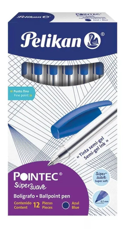Bolígrafos Tinta Semigel Pointec Pelikan Punto Fino 0.7mm 12 Piezas Elegir Color Azul - Pelikan
