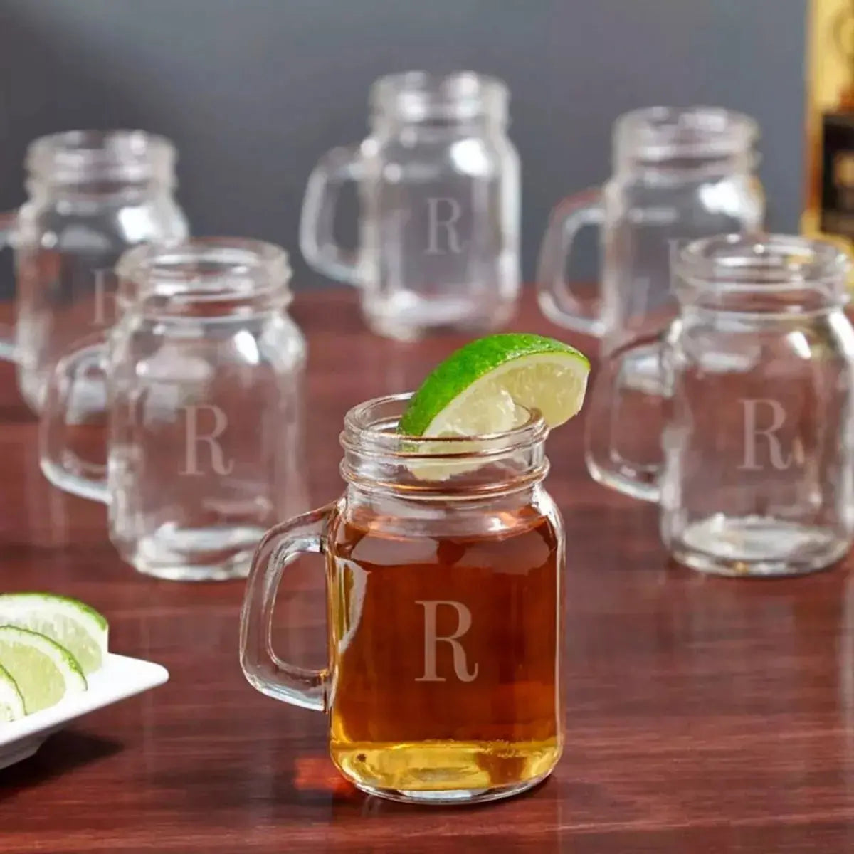 12 Mason Jars 4oz Mini Con Asa Frasco Tarro Vaso Tapa Popote - Vittori - vista lateral