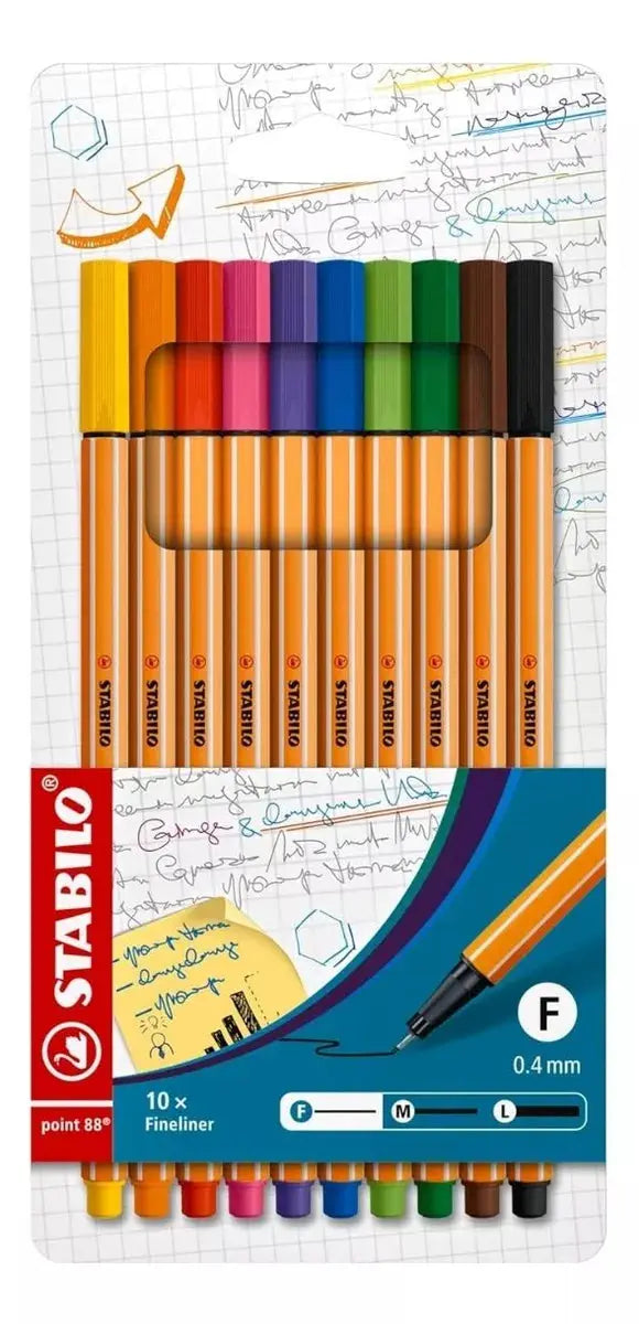 10 Rotuladores Stabilo Point 88 Colores Punto Fino 0.4 Mm - Stabilo
